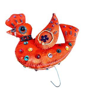 Christmas Ornament Sequined Satin Fabric Partridge Vintage Handmade